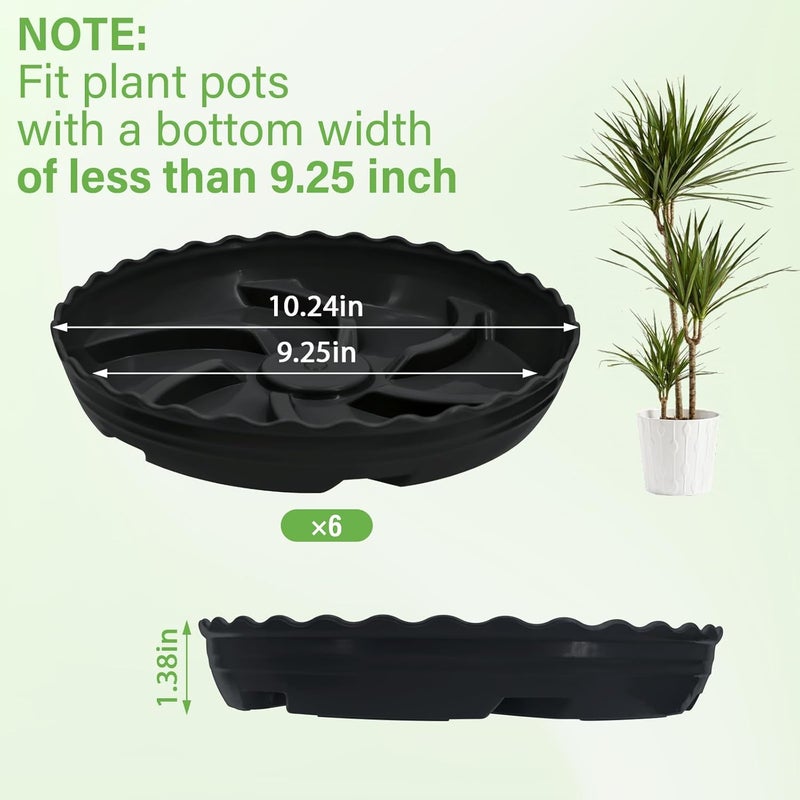 ittyfei 6 Pack 10 Inch Plant Trays for Pots, Raised Ridge Plant Saucers,6 8 12 14 Inch Durable Plastic Plant Pot Saucer,Black Round Plant Water Catcher Tray for Indoors and Outdoors(Black, 10‘’6pack) - Image 2